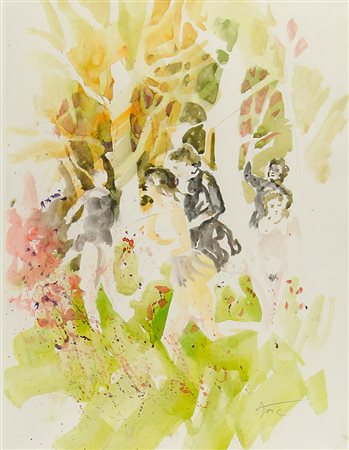 Drago Marin Cherina 1949 "Nel bosco" cm. 50x37 - acquarello su carta Siglato...