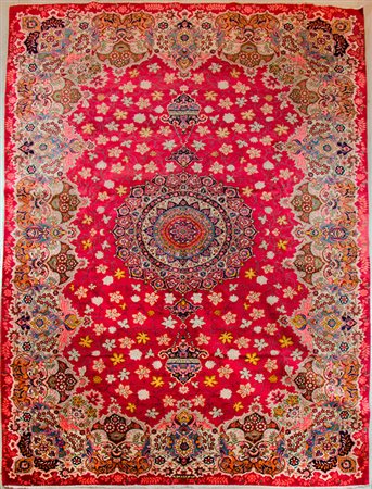 Tappeto Kirman firmato con bandiera iraniana, cm. 267x407.