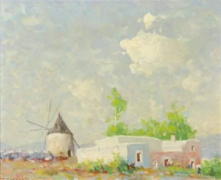 Ciro Garzolini Trieste 1883-1972 "Piccolo paesaggio" cm. 23x30 - olio su...