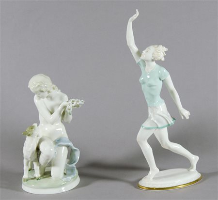 Hutschenreuter: lotto di 2 statuine in porcellana policroma. H. max cm. 31....