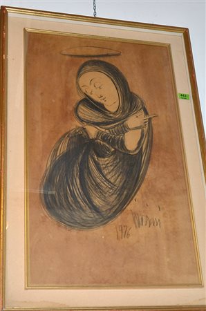 Pittore del '900 "Madonna" cm. 84x50 - disegno a matita Firmato b. a d. e...