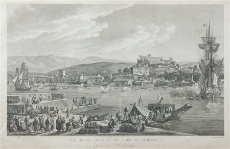 "Vue de la ville et du port de Trieste" cm. 31x50 - incisione Cassas