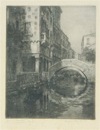 Bruno Croatto Trieste 1875-Roma 1948 "Canale veneziano" cm. 40x32 - incisione...