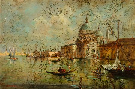 Maestro del XIX secolo "Veduta di Venezia con la Salute" cm. 26x39 - olio su...
