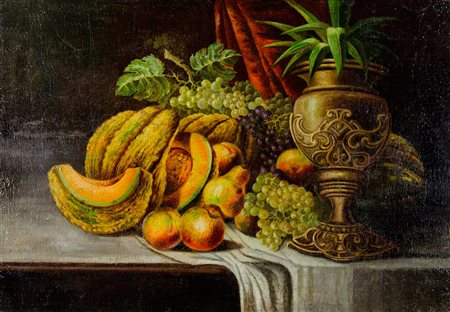 Pittore del XIX secolo "Natura morta con frutta e vaso" cm. 70x100 - olio su...