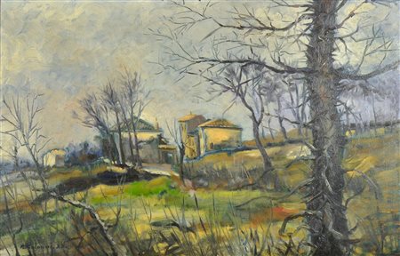 Lotto di 2 opere ad olio raffiguranti paesaggi, misure diverse.