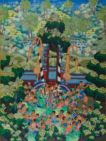 "Danza a bali" cm. 88x66 - pittura su carta (difetti)