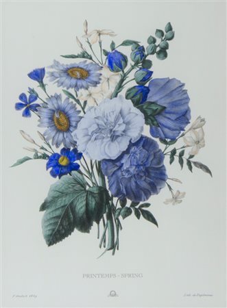 Lotto di 4 stampe incorniciate raffiguranti fiori.