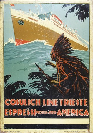 "Cosulich line Trieste" Espressi nord e sud America cm. 100x70 - tabella...