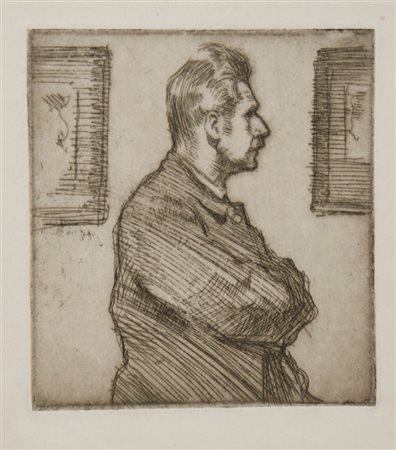 Carlo Sbisà Trieste 1899-1964 "Ritratto di profilo" cm. 14x12,5 - acquaforte