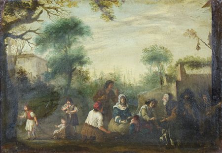 Maestro del XVIII secolo "Personaggi nel bosco" cm. 45x65 - olio su tela...