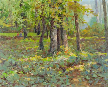 Ciro Garzolini Trieste 1883-1972 "Foglie nel bosco" cm. 40x50 - olio su...