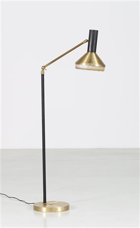 STILUX Lampada da terra in metallo laccato ottone vetro e base in marmo, anni...