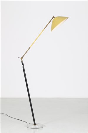 STILUX Lampada da terra in metallo e ottone, con base in marmo, anni 50....