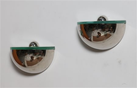 CHIESA PIETRO (1892 - 1948) Coppia di lampade da parete in metallo cromato e...