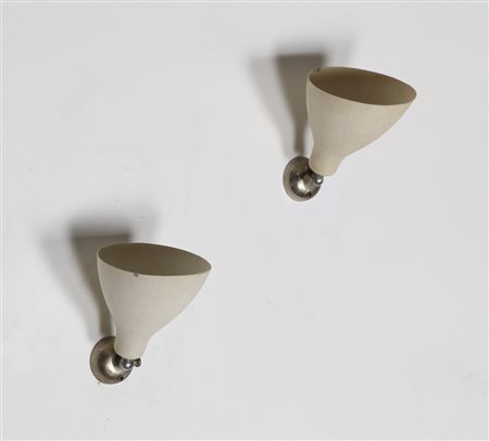 SARFATTI GINO (1912 - 1985) Coppia di lampade da parete in metallo laccato e...
