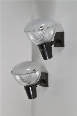 GARDELLA IGNAZIO (1905 - 1999) Coppia di lampade a parete in metallo e vetro...
