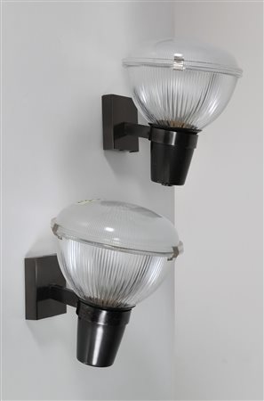 GARDELLA IGNAZIO (1905 - 1999) Coppia di lampade a parete in metallo e vetro...