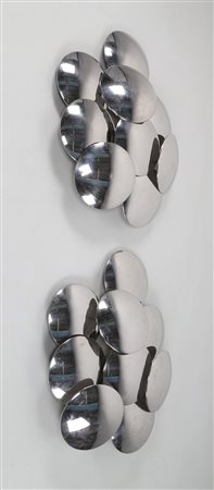REGGIANI GOFFREDO Coppia applique in metallo laccato e nove dischi cromati,...