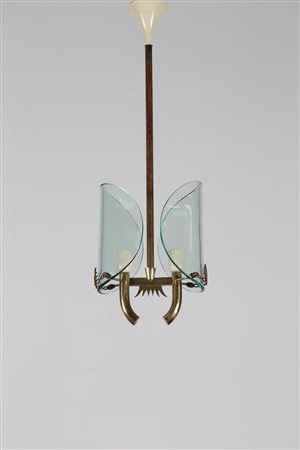 CHIESA PIETRO (1892 - 1948) Attrib. Lampadario in ottone e cristallo vitrex,...