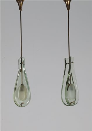 INGRAND MAX (1908 - 1969) Coppia di lampade a sospensione in ottone e...