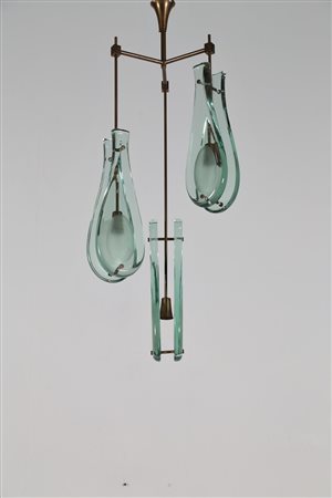 INGRAND MAX (1908 - 1969) Lampada a sospensione in ottone ossidato e...