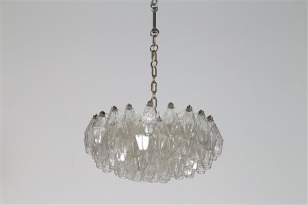 SCARPA CARLO (1906 - 1978) Lampadario in metallo e vetri serie Poliedri, per...