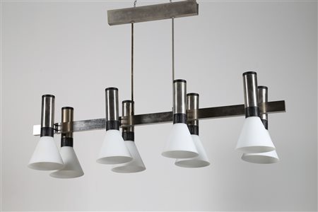 STILNOVO Lampada a sospensione otto luci in ottone nichelato, metallo laccato...