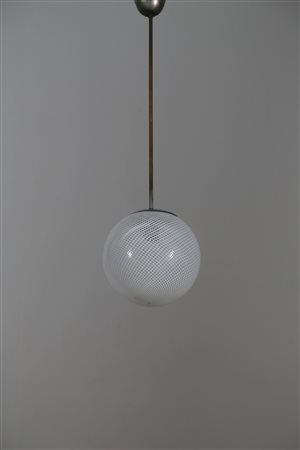 VENINI Lampada a sospensione in ottone e vetro reticello, anni 50 . -. Cm...