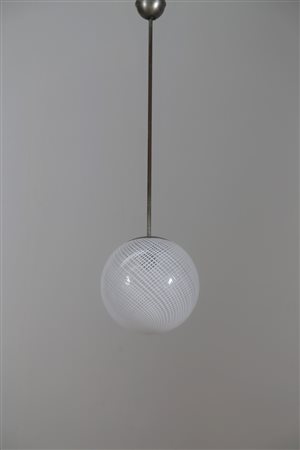 VENINI Lampada a sospensione in ottone e vetro reticello, anni 50 . -. Cm...