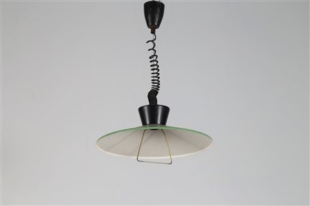 STILUX - MILANO Lampadario saliscendi in metallo laccato e ottone, anni 60....