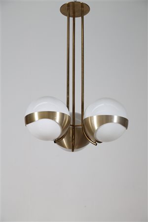 LAMPERTI Lampada da soffitto in ottone e vetro satinato, anni 60. -. Cm 65,00...