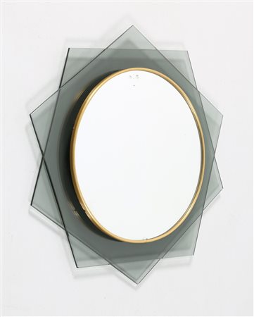 MANIFATTURA ITALIANA Specchiera da muro in vetro e ottone, anni 60. . Cm...