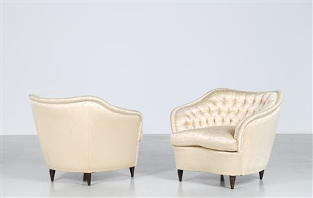 PONTI GIO' (1891 - 1979) Coppia poltrone in legno e tessuto originale per...