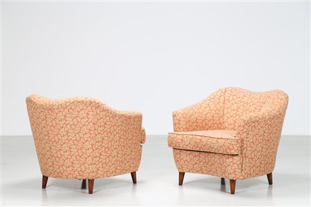 PONTI GIO' (1891 - 1979) Coppia poltrone in legno e tessuto originale per...