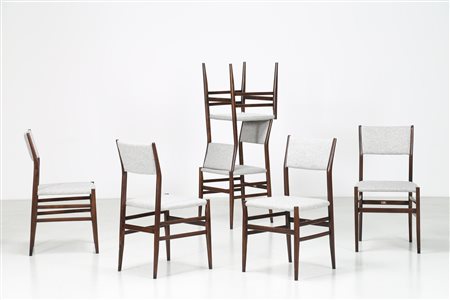 PONTI GIO' (1891 - 1979) Sei sedie in rovere e tessuto, mod. leggera,...