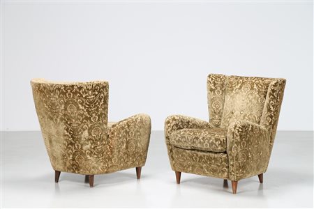 BUFFA PAOLO (1903 - 1970) Attrib. Coppia poltrone in tessuto e legno, anni...