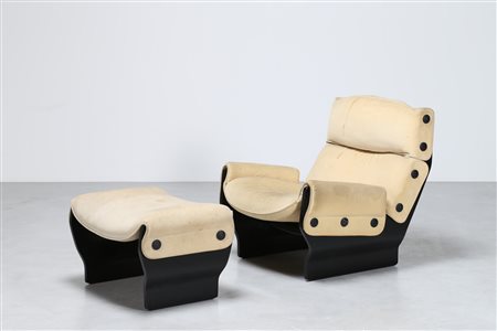 BORSANI OSVALDO (1911 - 1985) Poltrona con pouf in compensato curvo...