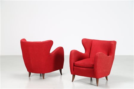 BEGA MELCHIORRE (1898 - 1976) Coppia di poltrone legno e tessuto, anni 50. -....