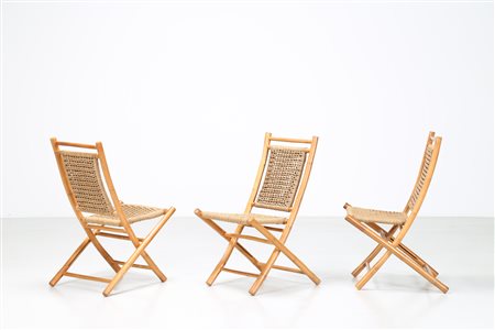 MC GUIRE LYDA LEVI Tre sedie in legno e corda, anni 70. . Cm 51,50 x 93,00 x...