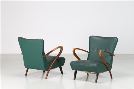 MANIFATTURA ITALIANA Coppia di poltrone in legno e sky, anni 50. -. Cm 64,00...