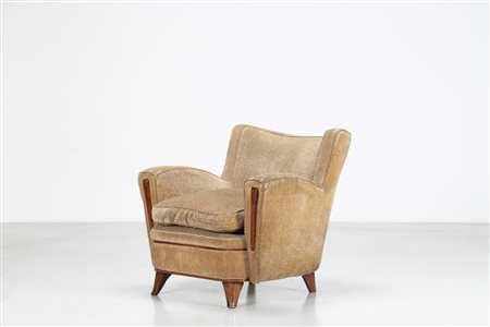 MANIFATTURA ITALIANA Poltrona in legno e tessuto, anni 50. -. Cm 93,00 x...