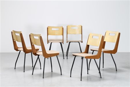 MANIFATTURA ITALIANA Sei sedie in tondino di ferro legno formica e sky, anni...