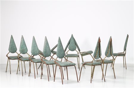 MANIFATTURA ITALIANA Dodici sedie in metallo e tessuto, anni 60. . Cm 44,00 x...