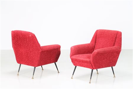 RADICE GIGI Coppia di poltrone in metallo e tessuto, anni 50. -. Cm 73,00 x...