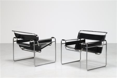 BREUER MARCEL LAJOS (1902 - 1981) Coppia di poltrone in metallo cromato e...