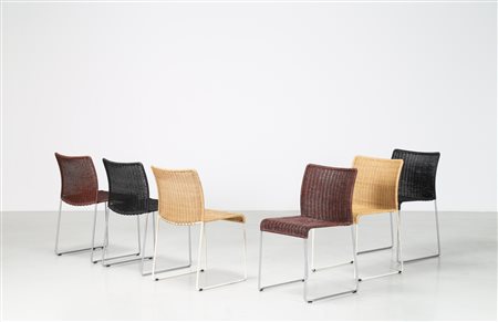 AGNOLI TITO Sei sedie in midollino e metallo nichelato e laccato mod. S21,...