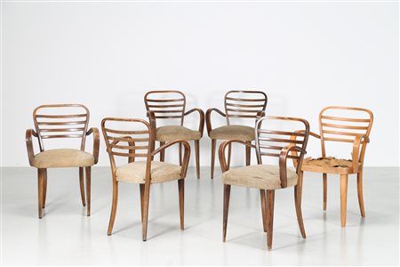 THONET, VIENNA Sei poltroncine in legno e tessuto originale, anni 40 . -. Cm...