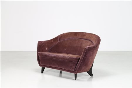 VERONESI GUGLIELMO Divanetto in legno e tessuto originale per Isa anni 50. -....