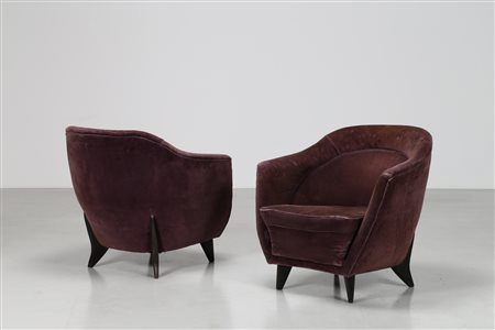 VERONESI GUGLIELMO Coppia di poltrone in legno e tessuto originale per Isa,...